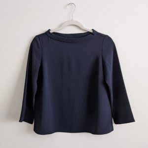 Navy Blue Boat Neck Flowy Top